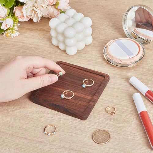 UNICRAFTALE Walnut Wood Square Ring Tray Brown Wood Jewelry Holder Ring Bowl Wooden Jewelry Organizer Storage for Earrings Necklaces Bracelet Watch Holder 100x99.5x9.5mm - size: 99.5x100mm
