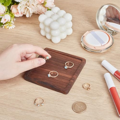 UNICRAFTALE Walnut Wood Square Ring Tray Brown Wood Jewelry Holder Ring Bowl Wooden Jewelry Organizer Storage for Earrings Necklaces Bracelet Watch Holder 100x99.5x9.5mm - size: 99.5x100mm