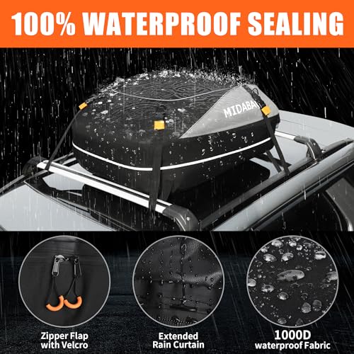 MIDABAO Waterproof Duty Car Roof Top Carrier-Car Cargo Roof Bag Car Roof Top Carrier - Waterproof & Coated Zippers- Includes Anti-Slip Mat- for Cars with or Without Racks (12 Cubic feet) - size: 12 Cubic feet
