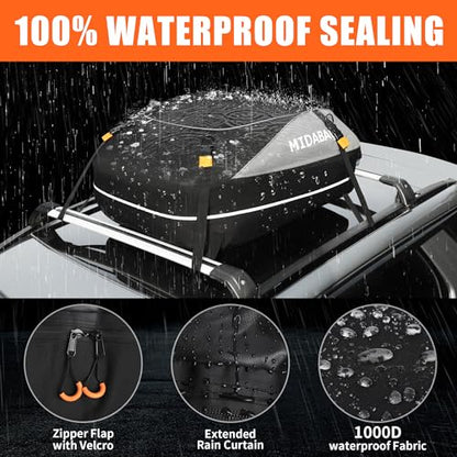 MIDABAO Waterproof Duty Car Roof Top Carrier-Car Cargo Roof Bag Car Roof Top Carrier - Waterproof & Coated Zippers- Includes Anti-Slip Mat- for Cars with or Without Racks (12 Cubic feet) - size: 12 Cubic feet