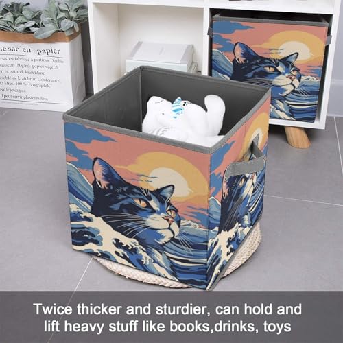 Ocean Cat Sunset Foldable Storage Box with Handle Organizer Containers for Home Office Clothes Office Supplies - color: style-9