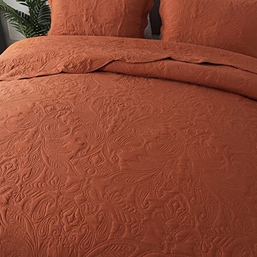 HoneiLife Queen Quilt Bedding Set - 3 Piece Microfiber Quilt Sets Lightweight Bedspreads Reversible Coverlets Retro Bed Cover Paisley Pattern Bedding Set All Season Quilts-Rust - color: Rust, size: Queen/Full-90"x96"
