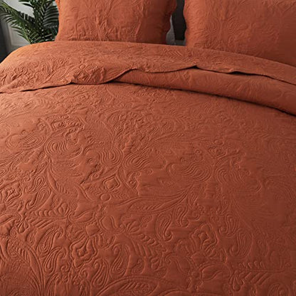HoneiLife Queen Quilt Bedding Set - 3 Piece Microfiber Quilt Sets Lightweight Bedspreads Reversible Coverlets Retro Bed Cover Paisley Pattern Bedding Set All Season Quilts-Rust - color: Rust, size: Queen/Full-90"x96"