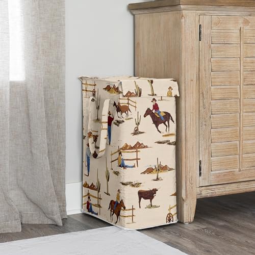 Sweet Jojo Designs Tan Brown Western Cowboy Boy Laundry Hamper Foldable Dirty Clothes Basket with Handles Baby Nursery Kid Bedroom Teen Bathroom Wild West Southern Country South Horse Steer Cow Animal - color: Western