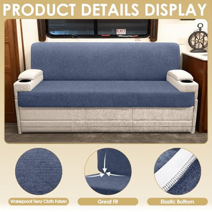Waterproof RV Dinette Cushion Covers - Stretch Seat Slipcover, Washable RV Couch Cover Designed for Camper Car Bench (Sofa 1 Backrest Cover & 1 Bench Cover, Blue Grey) - color: Blue Grey, size: Sofa 1 Backrest Cover & 1 Bench Cover