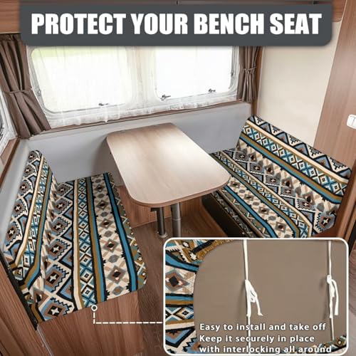 Aztec Pattern RV Dinette Cushion Covers (1 Bench Cover & 1 Backrest Cover), Washable RV Sofa Seat Slipcovers Replacement - color: Aztec Pattern