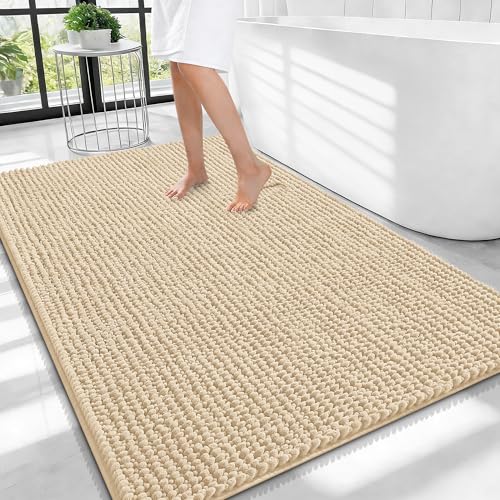 OLANLY Thick Large Bathroom Rugs 40x32, Extra Soft Absorbent Chenille Bath Rugs, Rubber Backing, Machine Wash Dry, Bath Mats for Bathroom Floor, Tub and Shower, Home Decor Accessories, Beige - color: Beige, size: 40" X 32"