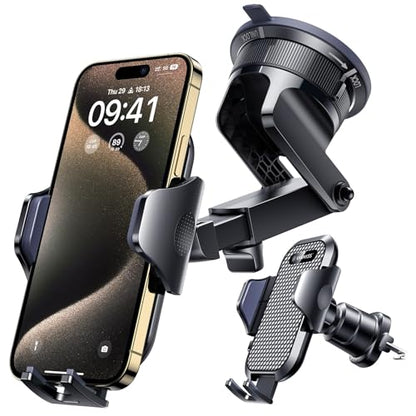 [True Military-Grade] Car Phone Holder VANMASS [Upgraded Strongest Suction&Clip] Cell Phone Mount for Dashboard Windshield Vent Kit, Truck Cradle Stand for iPhone 17 Pro Max 16 15 14 Android,Ink Black - color: Ink Black
