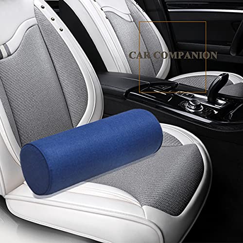 16x6 Inch Car Round Cervical Neck Pillow Semi-Roll Pillow with Washable Cotton Cover.(Blue) - color: Blue