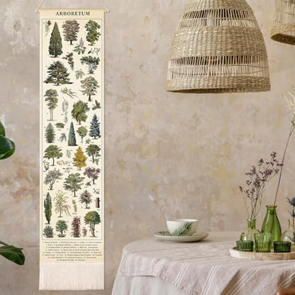 Feifeiya Vintage Plants Vertical Tapestry Wall Hanging Long Narrow Wall Art Fabric Earthy Art Hanging Reference Illustrative Botanical Tassel Tapestry for Plant Lovers
