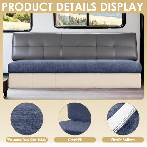 Waterproof RV Dinette Cushion Covers - Stretch Fabric Camper Seat Slipcover Replacement, Washable RV Couch Cover Designed for Camper Car Bench (Loveseat 2 Bench Cover, Blue Grey) - color: Blue Grey, size: Loveseat 2 Bench Cover