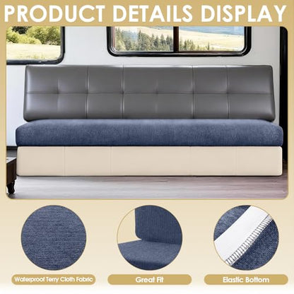 Waterproof RV Dinette Cushion Covers - Stretch Fabric Camper Seat Slipcover Replacement, Washable RV Couch Cover Designed for Camper Car Bench (Loveseat 2 Bench Cover, Blue Grey) - color: Blue Grey, size: Loveseat 2 Bench Cover