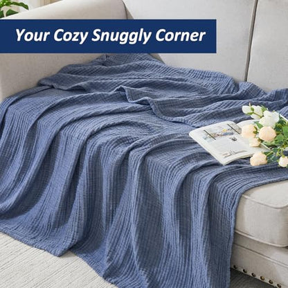 EMME Cotton Muslin Twin XL Blanket Breathable Gauze Soft Lightweight Adults Gifts for Women (Heather Navy, 66"x90") - color: 02 - Navy, size: Twin XL (66" x 90")