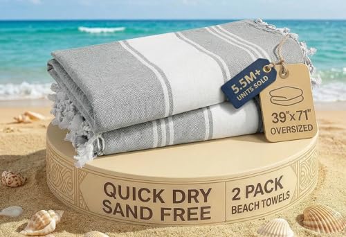 LANE LINEN Beach Towel, 2 Pack Beach Towels Oversized, 39"x71", Quick Dry Pool Towels for Adults, Absorbent Sandproof, Lightweight Travel Beach Towel - Alloy - color: 03: Alloy, size: Pack of 2