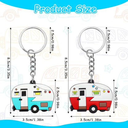 Thinp 2 Pieces Camper Keychain, RV Camper Keyring Accessories for Travel Trailers Enameled Metal Retro Camping Car Keychain - color: Rubber Red+green