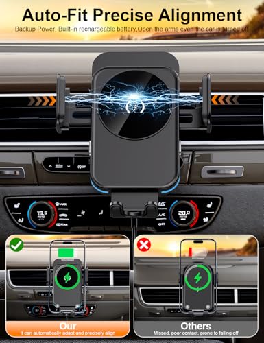 bokilino Wireless Car Charger, 15W Fast Charging [Auto Clamping] [Auto Alignment] Phone Holders for Your Car Dashboard Windshield Air Vent Car Accessories for iPhone 17 16 15 14 13 12 Series, Black