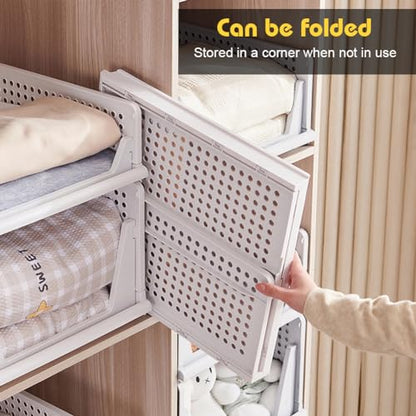 yazi 4XL Stackable Plastic Storage Basket, 4 Packs closet storage bins for clothes sweater organizer for closet Folding closet organizers - size: 4XL