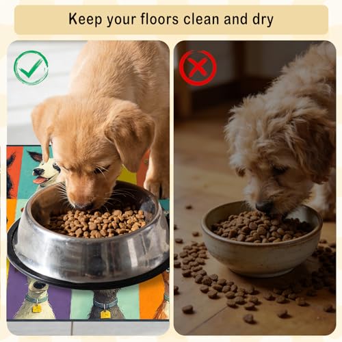 Nuxovilar Pet Food Mat Dog Supplies Vibrant Canine-Portrait Polyester (23.62×17.71 inches) Bowl Water Spill Pad Feeding Essentials for Dining Area, Pet Space, Kitchen - color: LU13720