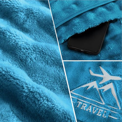 Travel Blanket and Pillow-2-in-1, Ultra-Soft&Compact, One-Piece Airplane Blanket with Hand Luggage Belt and Backpack Clip,Travelers Accessories Gifts, 61x43 Inches (Green) - color: Green