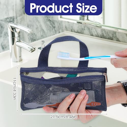 2 Pcs Toothbrush Pouch,Portable Travel Toothbrush Bag,Mesh Toothbrushs Pouch for Men and Women,Square Mesh Storage Bags with Zipper(White and navy)