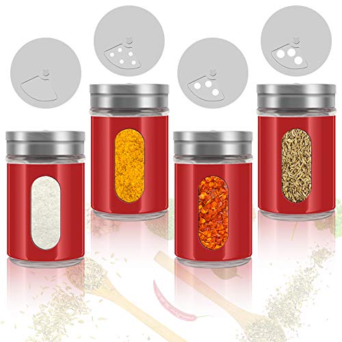 Accmor 2pcs Salt and Pepper Shakers,Stainless Steel Shaker for Salt Powder Sugar Cinnamon Pepper, Spice Dispenser with Adjustable Pour Holes,Red - color: Red