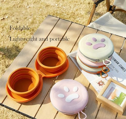 Collapsible Dog Bowls,2-in-1 Pet Bowls with Zipper Carrying Case and Carabiner Clip for Traveling Hiking Camping Walking,Brown - color: Brown