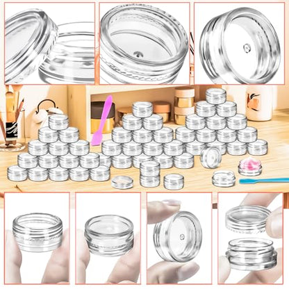 200 Pack 3g Plastic Jars with Lids, 3ml Round Clear Cosmetic Containers Makeup Jars, 3gram Travel Size Container Jar with Spatulas for Makeup Lotion Cream Sample Ointment Salve Balm Powder - color: Clear, size: 200PCS