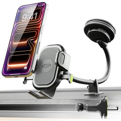 Bracketron OneClick Flexible Cell Phone Car Holder, 360 Rotation Dual Mount Dashboard & Vent for All iPhone, Android & Smartphone, Adjustable Gooseneck with Secure Suction Cup for Hands-Free Driving - style: Gooseneck