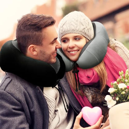 urnexttour Neck Pillow Airplane-2 Pack Memory Foam Travel Pillow, Soft Support Travel Neck Pillow for Travelling, Sleeping Rest, Car, Train and Home Use (Black&Grey) - color: Black&grey