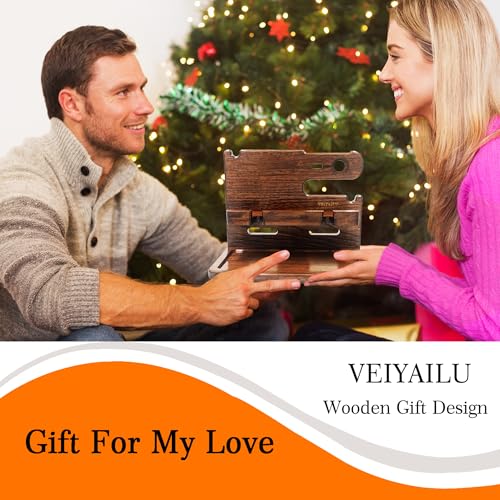 VEIYAILU Gifts for Men Boyfriend Dad Husband Him Wood Phone Docking Station Nightstand Organizer for Men (Walnut) - color: Walnut