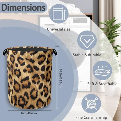 Brown Leopard Laundry Basket,Foldable with Handles Tote Bag Oxford Cloth for Bathroom Bedroom Dirty Clothes Storage Bucket 16" x 20.8" - color: Brown Leopard