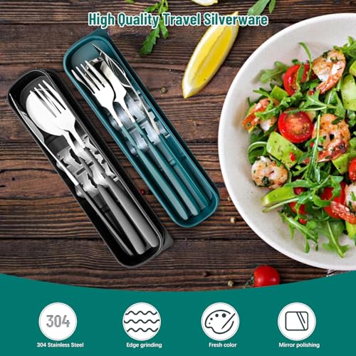 Travel Utensils with Case, 2 Sets Reusable Utensils Set with Case, Camping Utensil Set, Portable Silverware Lunch Utensils Set for Work Camping School (Black,Green) - color: Black,Green