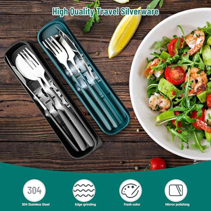 Travel Utensils with Case, 2 Sets Reusable Utensils Set with Case, Camping Utensil Set, Portable Silverware Lunch Utensils Set for Work Camping School (Black,Green) - color: Black,Green