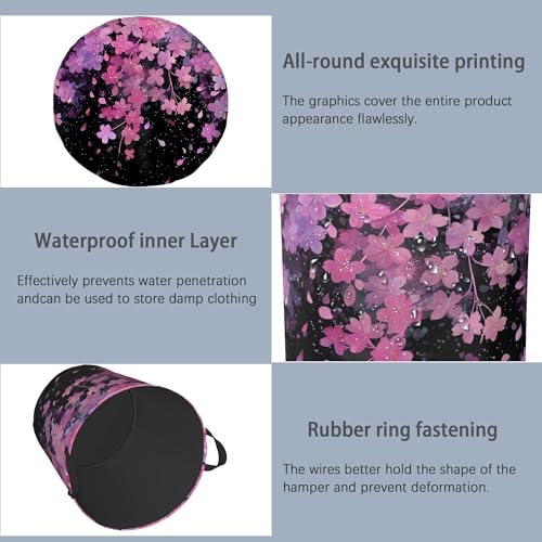 Cherry Blossoms Laundry Basket,Foldable with Handles Tote Bag Oxford Cloth for Bathroom Bedroom Dirty Clothes Storage Bucket 16" x 20.8" - color: Cherry Blossoms