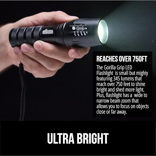 GORILLA GRIP Powerful LED Tactical Flashlight, 750 FT High Lumens 5 Adjustable Modes, Water Resistant, Ultra Bright Zoom Flashlights, Small Mini Flash Light, Camping, Night Dog Walking, Black - color: Black