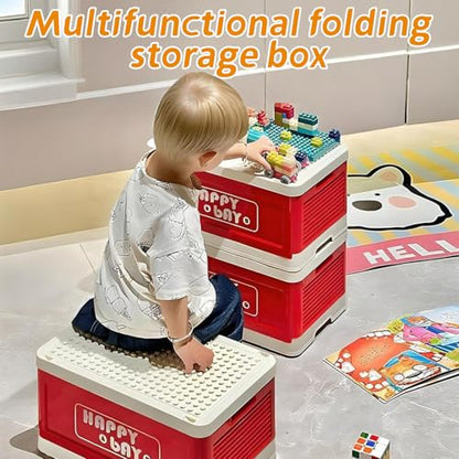 21L 22 Qt Folding Storage Box with Large Building Block Lid, Collapsible Toy Organizer Compatible with Duplo Blocks, Push Pull Storage Bin with Quiet Wheels(1pc-red) - color: Red