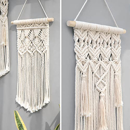 Mkono 2 Pcs Macrame Woven Wall Hanging Boho Chic Geometric Art Decor - Beautiful Bedroom Nursery Apartment Home Decoration, Gift for Girls Adults Birthday Christmas, Small Size 18" L x 9.5" W - size: Small