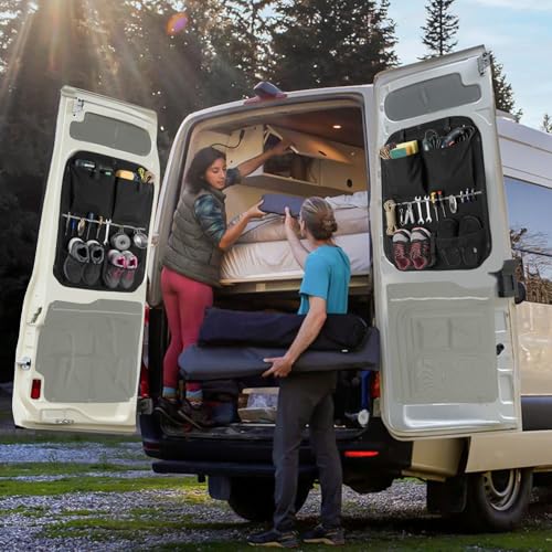Storage Panels Compatible with 2015-2026 Ford Transit High/Mid Roof Van, Rear Door Middle Storage Panel Organizer, Heavy-Duty Multi-Layer Material for Van Life Gear, Middle