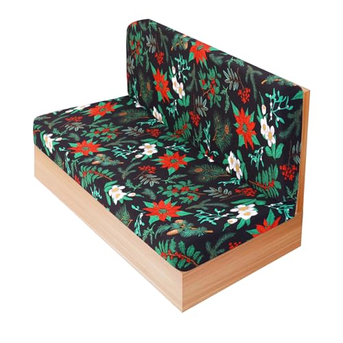 RV Dinette Cushion Covers, Printed Camper Cushion Slipcovers, Washable Anti Slip Stretch Fabric, Christmas Flower - color: Black Green, size: 1 Bench Cover & 1 Backrest Cover