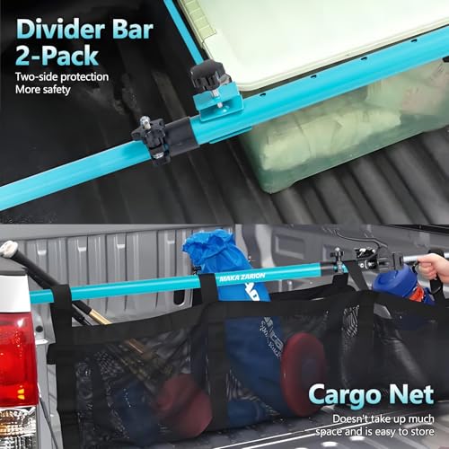 Adjustable Cargo Bar, Truck Bed Divider from 40 to 78.7 in with 200LB Bearing Capacity, Cargo Bar for Pickup, Truck Bed Organizer Cargo Bars for SUV, Trailer, Van, Come with 2 Divider, 1 Cargo Net - size: 40-78.7 inches blue