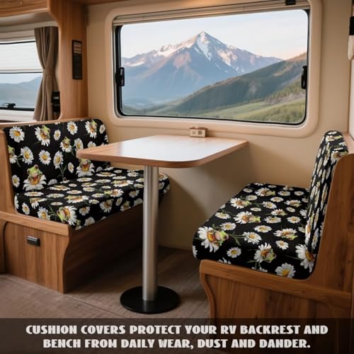 Frog Daisy Pattern 2 Pcs RV Dinette Cushion Covers Breathable Camper Cushion Slipcover Thickened 2 Seat Sofa Chair Cover Camper Seat Covers Dinette Booth - color: Frog Daisy