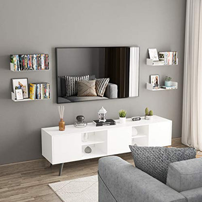 Wallniture Bali White Bookshelf and CD DVD Storage Shelf Set of 4, Metal Floating Book Shelves for Wall - color: White