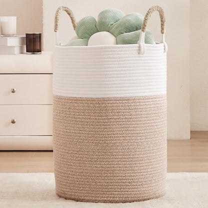 80L Extra Large Laundry Hamper Basket Tall Woven Rope Clothes Hamper Blanket Basket for Living Room Bathroom Bedroom Brown 16"L x 16"W x 22"H - color: Brown1, size: Extra Large (80L)