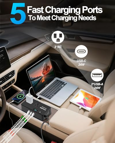 DrimMek 300W Car Power Inverter, Car Plug Adapter Outlet DC Inverter 12V to 110V AC Cigarette Lighter with 3 * 24W USB-C & USB-A Dual Outlets Fast Car Charger for Laptop Vehicles, Road Trip, Camping - color: Black