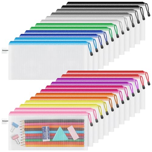 Smarpau 24 Pack Pencil Pouches, A6 Waterproof PVC Pencil Bags, 12 Colors Mesh Zipper Pouches for School Supplies, Classroom Organisation, Office Documents & Travel Storage - color: Assorted Colors, size: A6-9.3x4.7in-24pcs