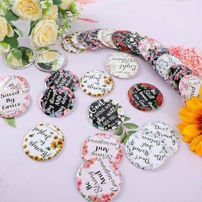 36 Pcs Mini Christian Compact Mirror Christian Gifts Bulk Floral Bible Verse Mini Compact Mirrors Religious Scripture Gifts Inspirational Portable Mirror for Women Coworkers Church Party Favors