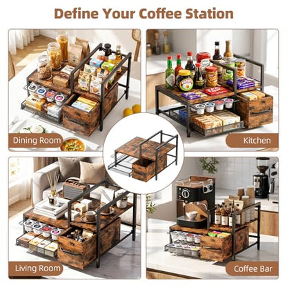 Kssiaz K Cup Holder, 2-tier Coffee Pod Holder for 48 Pods, K Cup Drawer Organizer with Sliding Storage Drawer, Coffee Bar Station Organizer for Countertop, Space Saving, Home & Office, Black - size: 15.8"×12.6"×6.7"