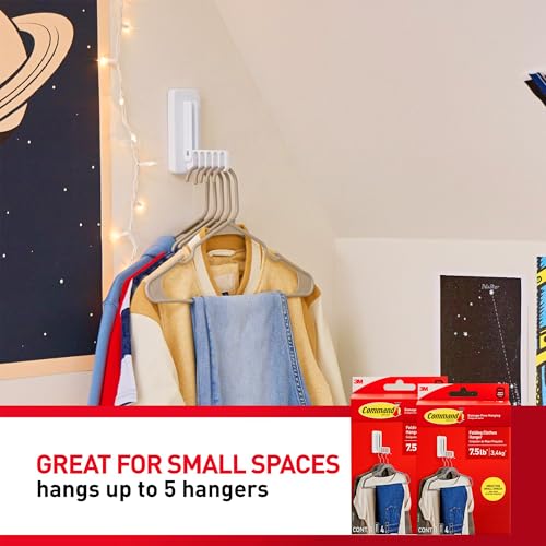 Command Folding Clothes Hanger, Holds up to 5 Hangers 7.5 lb, 1.5lbs per Rung, 1 Hook with 5 Rungs, 4 Strips, Closet Organizer, Home Organization (2 Pack) - size: 2 Pack