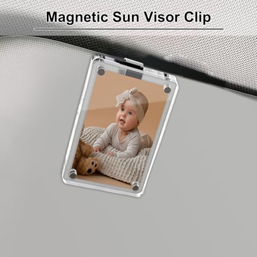 Koongloong 2PCS Car Picture Frame Sun Visor Photo Clip 2.36x3.54 Inch Magnetic Acrylic Cars Memorial Pictures Frames Holder Universal Transperant - size: Fit for 3-inch