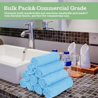 UNIMADE Washcloths Bulk - 100 Pack - Face Towels (12" x 12"), Highly Soft Wash Cloths and Hand Towels, Fast Drying Multi-Purpose Microfiber Cleansing Cloths for Bathroom, Hotel, Spa, and Salon - Blue - color: Blue, size: 100Pack